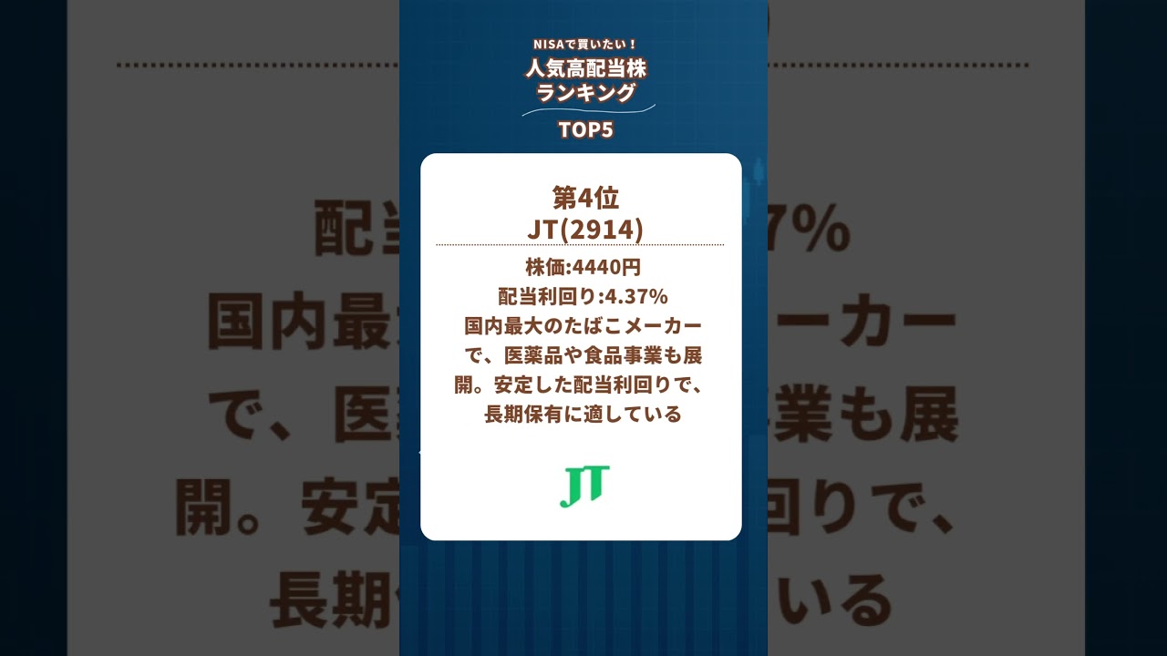 【資産運用関連動画まとめ】NISAで買いたい！人気高配当株TOP5🔥#NISA#高配当株#投資#お金#資産運用